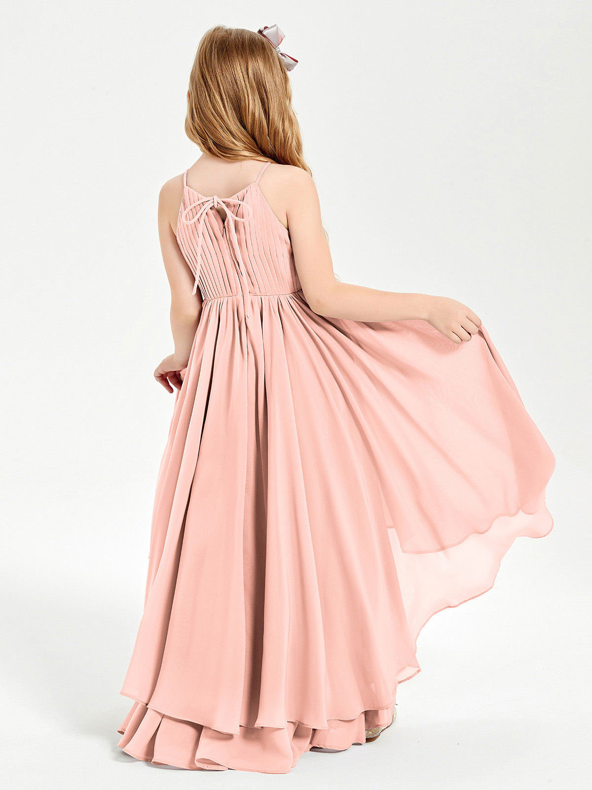 Asymmetrical Chiffon Junior Bridesmaid Dresses Coral